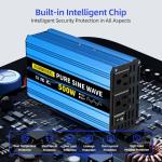 SUNWHEEL 500W Pure Sine Wave Inverter, 12V DC to 110V/120V AC Car Power Inverter with 2 AC outlets and LCD Display