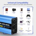 SUNWHEEL 500W Pure Sine Wave Inverter, 12V DC to 110V/120V AC Car Power Inverter with 2 AC outlets and LCD Display