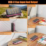 Wreaoves Solar Power Bank 33800mAh Wireless Portable Charger with Built-in 4 Cables, Fast Charging Battery Pack with 7 Outputs,4 Inputs, LED Camping Flashlight,Compass