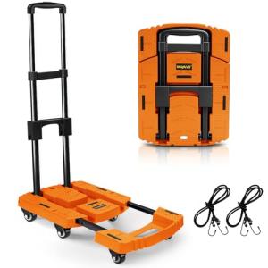 Voipvvii Folding Hand Truck500lbs, Portable Heavy Duty Dolly Cart, 6 Wheels Collapsible Luggage Cart with 2 Elastic Ropes - Compact Trolley Cart for Easy Moving - Ideal Hand Cart for Travel and More