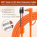 MOOKEERF Solar to DC 8mm Charge Extension Cable 25FT,12AWG+14AWG Solar Cable with Solar Panel Connector to DC7909/8020 Compatible with Anker,GZ Yeti,BLUETT,Jackery Portable Power Station