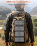 Kepswin Solar Charger Power Bank 49800mAh with 4 Built-in Cables & 4 Foldable Panels, PD22.5W Fast Portable Phone Charger, External Battery Pack with USB-C in/Output & Flashlight for Outdoor Camping