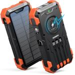 Sudrov Solar Charger Power Bank, 42800mAh Wireless Portable Charger with USB-C in/Output, QC3.0 Fast Charging 15W 4 Ports Outdoor Battery Pack Built-in LED Flashlight, for iPhone, Galaxy, iPad etc