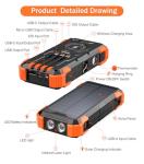 Sudrov Solar Charger Power Bank, 42800mAh Wireless Portable Charger with USB-C in/Output, QC3.0 Fast Charging 15W 4 Ports Outdoor Battery Pack Built-in LED Flashlight, for iPhone, Galaxy, iPad etc