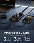 Baseus Blade Charging Station 140W, 6-in-1 Compact USB C Power Strip with 5ft Detachable Flat Extension Cord, Digital Display, Slim Fast Desktop Charger for Work and Travel (Not a Portable Battery)