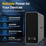 GOLDENMATE 1000VA/800W Lithium UPS Battery Backup and Surge Protector, Backup Battery Power Supply with LiFePO4 Batteries(230.4 Wh), Pure Sinewave UPS System, 8 Outlets, LCD Display, New Upgrade Ver