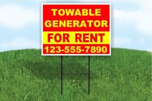 Towable Generator For Rent Red Yellow Customizable Yard Sign Double Sided 18 in. x 24 in. with Stand | Add Phone Number Email Business Name or Personalized Message | Outdoor Weatherproof Property Sign | Custom Road Display | Qty 250