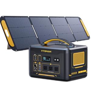 VTOMAN Jump 1500X Portable Power Station with 200W Solar Panel, 1500W/828Wh LiFePO4 Battery Solar Generator with AC Outlets, PD 100W Type-C, Large Capacity Expandable for Camping, Home Backup, Travel