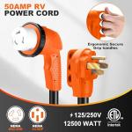 Ficstar 50 Amp Generator Cord 15 ft, Heavy Duty 6/3+8/1 STW AWG 50 Amp RV Extension Cord with 90° Grip Handle Twist Lock, NEMA 14-50P to SS2-50R with Polarity Lamp and Power Indicator