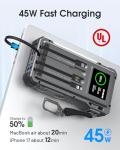 Solar Power Bank 44400 mWH, 45W Fast Charging with 4 Built-in Cables & Car Battery Jumper Starter Portable, 12V Battery Booster Pack with Smart Display,Gift for Men, Gray