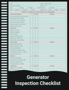 Generator Inspection Checklist: Generator Maintenance and Safety Inspection Record for Standby, Portable, and Industrial Generators.