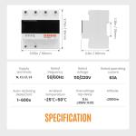 PJERJZN Automatic Transfer Switch - 110V/240V 63A Adjustable Circuit Breaker Overcurrent Overvoltage Undervoltage Protection Low Voltage Cutoff Between Utility Power Generator Inverter(4P 63A)
