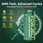 POWJIELI 14430 LiFePO4 500mAh 3.2V Rechargeable Solar Batteries (4-Pack) for Solar Garden Lights,Toothbrush,Flashlight, Shaver(NOT AA Battery)
