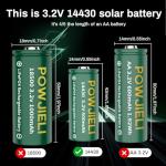 POWJIELI 14430 LiFePO4 500mAh 3.2V Rechargeable Solar Batteries (4-Pack) for Solar Garden Lights,Toothbrush,Flashlight, Shaver(NOT AA Battery)