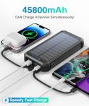 LATIMERIA 45800mAh Solar Charger Power Bank, Portable Phone Charger with 5V3.1A QC 3.0 Fast Charging, Solar Panel USB C in/Output for Cellphone, External Battery Pack with Dual Flashlights for Hiking