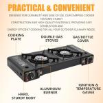 GDIFLS Portable Camping Stove｜24,000 BTU Dual Burner Gas Grill w/Removable Case｜Compact 24.8" Outdoor Cooker for RV Tailgating｜Stainless Steel 2-Burner Propane Stove