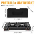 GDIFLS Portable Camping Stove｜24,000 BTU Dual Burner Gas Grill w/Removable Case｜Compact 24.8" Outdoor Cooker for RV Tailgating｜Stainless Steel 2-Burner Propane Stove