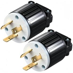 Nema L5-20P Generator Locking Plug, Twist Lock L5-20P Plug,20A 125V, 2 Pole 3 Wire Heavy-Duty Industrial Assembled AC Power Connector,Heavy Duty Plug for Generators, ETL Certified (2, Black+White)