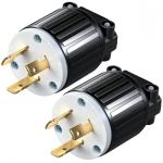 Nema L5-20P Generator Locking Plug, Twist Lock L5-20P Plug,20A 125V, 2 Pole 3 Wire Heavy-Duty Industrial Assembled AC Power Connector,Heavy Duty Plug for Generators, ETL Certified (2, Black+White)