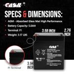 Casil CA1250 12V 5Ah SLA AGM Alarm Battery – Rechargeable Sealed Lead Acid Upgrade Replacement for CA1240 12V 4Ah, ADT Security Systems, UPS Backup Power