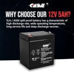 Casil CA1250 12V 5Ah SLA AGM Alarm Battery – Rechargeable Sealed Lead Acid Upgrade Replacement for CA1240 12V 4Ah, ADT Security Systems, UPS Backup Power