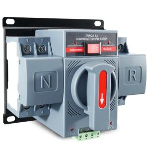 6–63A AC220V Dual Power Transfer Switch, 2Pole ATS Automatic/Manual Changeover Transfer Switch for Home Generator Solar Power System, with Auto Selector Over/Under Voltage Protection, 50/60Hz