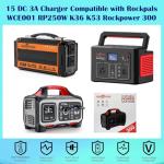 15V 3A AC/DC Adapter Compatible with Rockpals WCE001 RP250W K36 K53 Rockpower 300 PS300 Li-ion Battery Portable Solar Generator Power Station R481-1503000CU Supply Charger