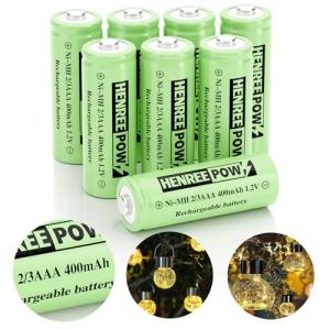 Henreepow 2/3AAA Solar Battery, 2/3AAA 400mAh Rechargeable Battery, 2/3AAA 1.2V Low Self-Discharge Rechargeable Battery 8 Pack for Outdoor Solar Lights (Not AAA Size Batteries)