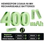 Henreepow 2/3AAA Solar Battery, 2/3AAA 400mAh Rechargeable Battery, 2/3AAA 1.2V Low Self-Discharge Rechargeable Battery 8 Pack for Outdoor Solar Lights (Not AAA Size Batteries)