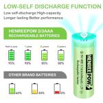 Henreepow 2/3AAA Solar Battery, 2/3AAA 400mAh Rechargeable Battery, 2/3AAA 1.2V Low Self-Discharge Rechargeable Battery 8 Pack for Outdoor Solar Lights (Not AAA Size Batteries)