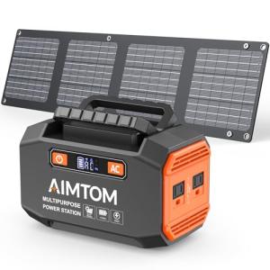 AIMTOM 200W Portable Power Station with 30W Solar Panel Bundle – 173Wh Lithium Battery, 250W Peak AC, USB-A, USB-C and 12V DC Outputs, High-Efficiency Solar Generator for Camping RV Emergency Backup