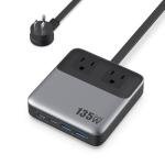 6-in-1 Charging Station USB C Power Strip with 5ft Cord and Plug,135W GaN-IV USB C Charger Block,2 AC Outlets,2 USB-A,2 USB-C for MacBook,iPhone 16/15/14,Fast Charging Desktop Charger for Office,Home