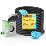 CircleCord 4 Prong 100 Feet 30 Amp Generator Extension Cord and Inlet Box with Locking Connector, Heavy Duty NEMA L14-30P/L14-30R, 125/250V 7500W 10 Gauge SJTW Generator to House Power Cord