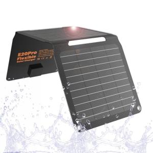 FlexSolar 20W Solar Panel Charger 5V USB-A USB-C Output Portable Foldable Small Power IP67 Waterproof Camping Backpacking Hiking Emergency for Phones Power Banks Flashlight Fans