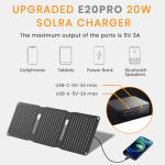 FlexSolar 20W Solar Panel Charger 5V USB-A USB-C Output Portable Foldable Small Power IP67 Waterproof Camping Backpacking Hiking Emergency for Phones Power Banks Flashlight Fans