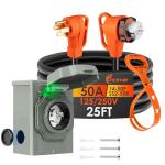 Ficstar 25FT 50 Amp Generator Cord and Inlet Box