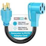 CircleCord 4 Prong 30 Amp to 50 Amp Generator to RV/EV Adapter Cord, NEMA L14-30P to 14-50R, Heavy Duty STW 10 AWG Suit for Tesla Model S/3/X/Y Charging or Generator to House and RV Trailer Camper