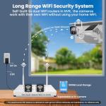 xmartO Wireless Solar Security Camera System, 10CH 4K Expandable WiFi6 NVR+4*4MP 2K Outdoor Cams, All Weather Solar, 2-Way Audio, IR&Color NV, Long Range WiFi Mesh, Free 2-Years Video,No Monthly Fees