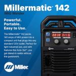 Millermatic® 142 MIG Welder – 120V, Portable Wire Feed Welder with Auto-Set™, Welds Up to 3/16" Steel, Ideal for Auto Repair & Light Fabrication