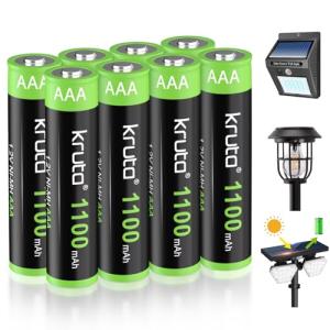 High Capacity AAA Solar Rechargeable Batteries - 8 Pack