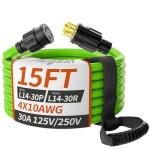 15FT 30 Amp Generator Extension Cord, 4 Prong