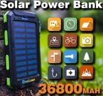 36800mAh Solar Power Bank with Flashlight and Compass