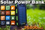 36800mAh Solar Power Bank with Flashlight and Compass