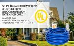 50ft Heavy Duty 10-Gauge 3-Outlet Extension Cord