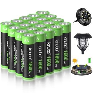 Kruta 20-Pack Rechargeable AA Solar Batteries 1600mAh