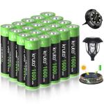 Kruta 20-Pack Rechargeable AA Solar Batteries 1600mAh