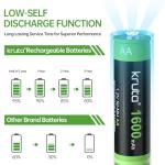 Kruta 20-Pack Rechargeable AA Solar Batteries 1600mAh