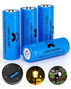 Lightalent 18500 3.2V Rechargeable LiFePO4 Batteries (4 Pack)