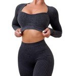 Women’s Seamless Ribbed Workout Set - Black