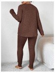 Plus Size Rib Knit Pajama Set in Coffee Brown